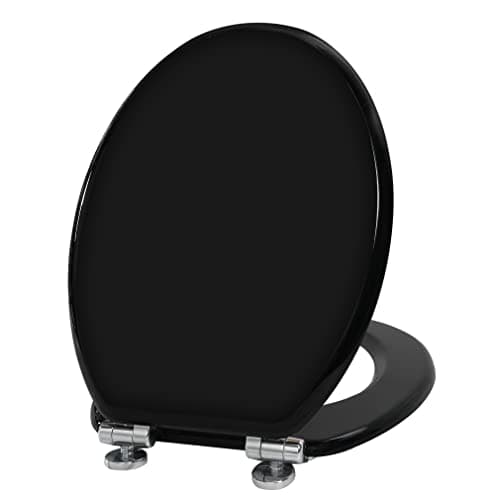 Image of Angel Shield Wooden Toilet Seat with Adjustable Soft Close Hinges Antibacterial Molded Wood Toilet Seat Quick Release Removable Lid for Easy Cleaning and Assembly (Black)