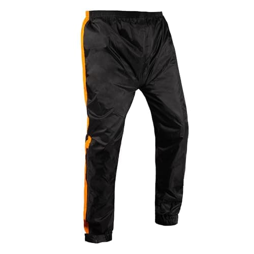Image of Oxford Rainseal Pant | Waterproof Over Trousers for Wet Weather Motorcycle Motorbike Rainwear, Black/Orange, 3XL