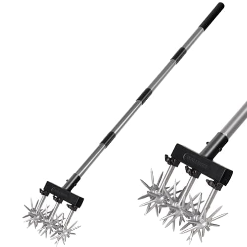 Image of Walensee Rotary Cultivator Garden Tool – Adjustable Hand Tiller for Gardening & Lawn Care with Rustproof Aluminum Blades, Telescopic Handle, Lightweight Nylon Base – Soil Aerator & Grass Reseeder