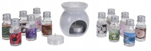 Image of 15PC Ceramic Oil Burner Gift Set with Scented Tealight Candles and 12 Fragranced Essential Oils 10ml Ceramic Burner White for Aromatic Aromatherapy Home Decor Gift Boxed Set