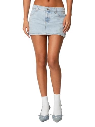 Image of Acrawnni Womens Mini Denim Skirt Y2k Low Waist Slim Fit Button Cargo Denim Skirts Vintage Punk Bodycon Jeans Mini Skirt Streetwear (B-Light Blue, L)