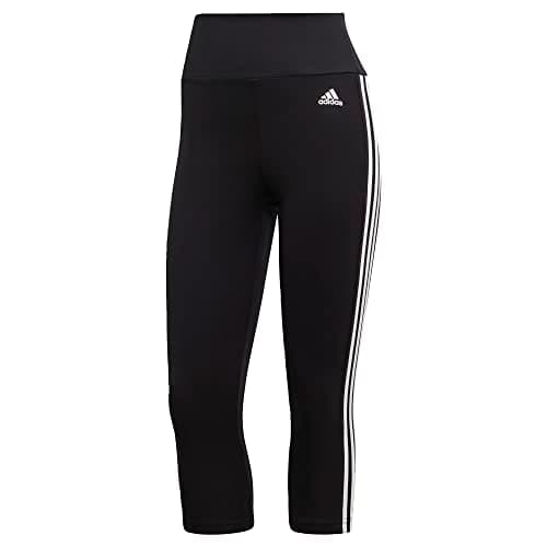 Image of Adidas Women's Designed 2 Move High-Rise 3-Stripes 3/4 Sport Tights, Black/White, XL