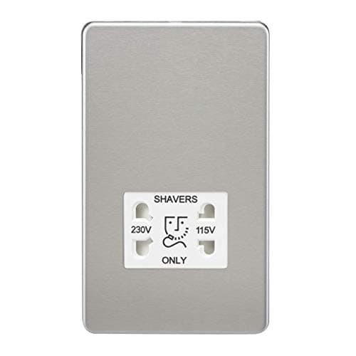 Image of Knightsbridge Screwless Dual Voltage Shaver Socket in Brushed Chrome with White Insert
