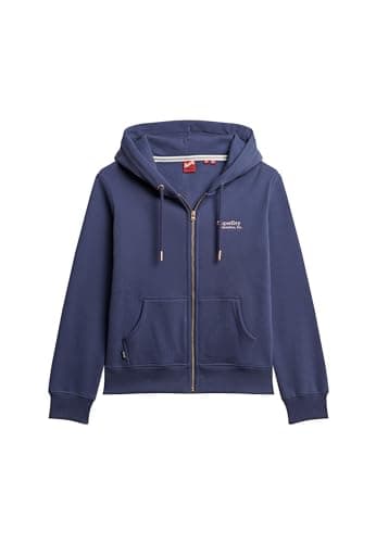 Image of Superdry Essential Logo Zip Hoodie Sweatshirt for Women, Mariner Navy, UK 10