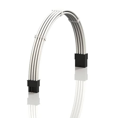 Image of LINKUP - AVA 30cm PCI-E 8 Pin (6+2) GPU PSU Power Supply Braided Sleeved Custom Mod PC Extension Cable w/Combs | Strong & Stiff Design | Single Pack | 300mm - White