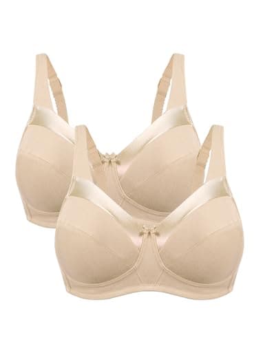 Image of Bestform Womens 5006715 Satin Trim Wireless Cotton Bra with Unlined Cups, Nude | Nude, 40D