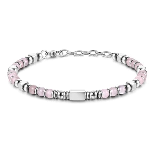 Image of LOLIAS Silver, Pink Crystal Bracelet, Stainless Steel Beaded Bracelets, Anxiety Bracelets, Women's Friendship Bracelet, Birthday Gifts, Jewellery, 4MM, 7 inches + 1 inches extension