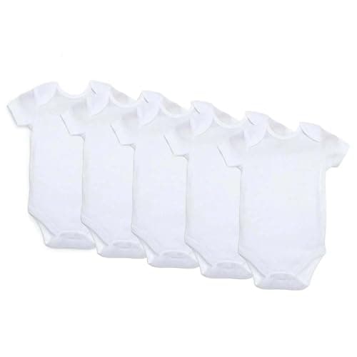 Image of ebebek HelloBaby Baby Bodysuits 5 PCS - Bodysuit for Boys and Girls Newborn - Infant Toddlers Bodysuit Onesies - White Baby Bodysuits (White - Short Sleeve, 9 Months)