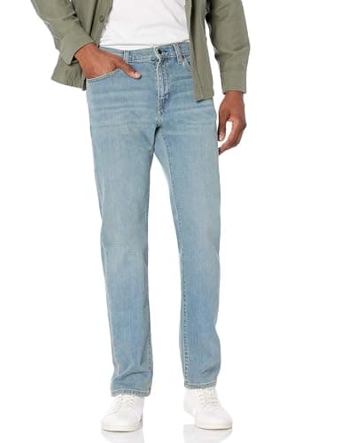 Image of Amazon Essentials Men's Straight-Fit Stretch Jean - Discontinued Colours, Light Blue Vintage, 34W / 32L