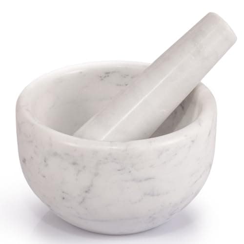 Image of EHC Marble Mortar Pestle Set, Premium Herb Spice Grinder, Nut Seed Crusher, Kitchen Cooking Tool, Elegant Countertop Decor, Compact Multifunctional Blender - White