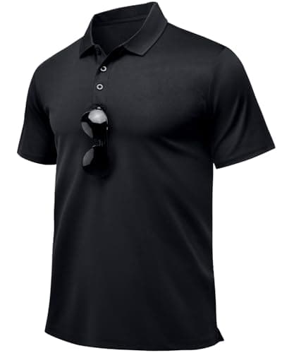 Image of Peakwell Polo Shirts for Men Sport Golf Polo Tops Short Sleeve Work T Shirt Moisture Wicking Polo Shirt, Black, XL