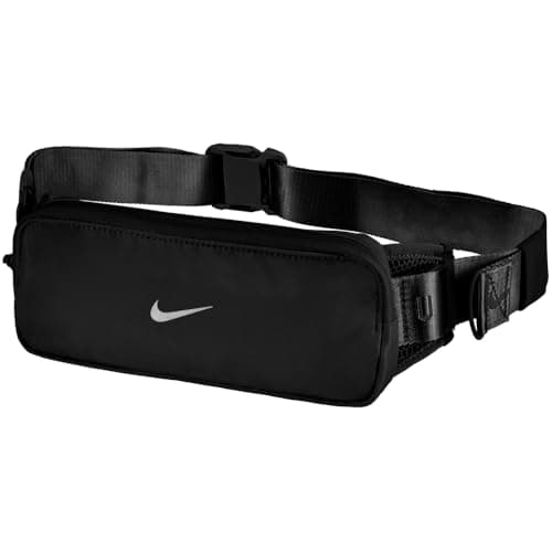 Image of Nike Tempo Waistpack Running Belt Jogging Fanny Pack for Smartphone Keys Training Fitness, Black/Black/Silver, One Size