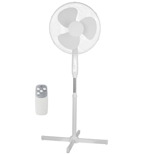 Image of Grennswick 16" Oscillating Pedestal Fan with Remote - 3 Speeds, 3 Wind Modes, 7.5H Auto-Off Timer, Adjustable Height, Ultra Quiet Standing Floor Fan for Bedroom, Living Room, Office (White)