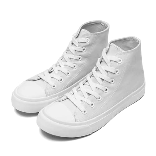 Image of Women’s Men’s Canvas Shoes Ladies High Top Trainers Fashion Plimsolls Casual Lace Up Walking Sneakers All White 255