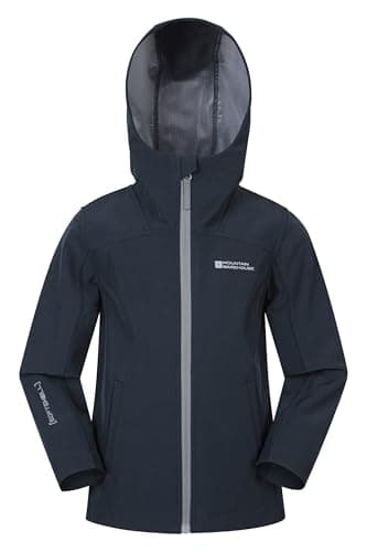 Image of Mountain Warehouse Retreat Kids Lightweight Softshell Jacket - Lightweight Water-Resistant Coat with Hood, Boys & Girls - For Spring Summer Walking & Outdoors Black Kids Size 7-8 Years
