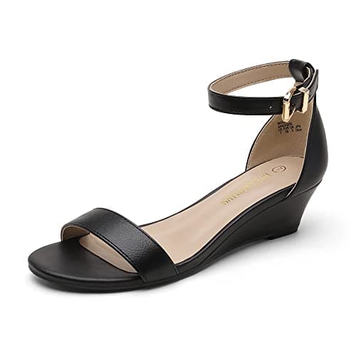 Image of DREAM PAIRS Women's Ingrid Ankle Strap Low Wedge Sandals,Size 6,Black/PU,Ingrid