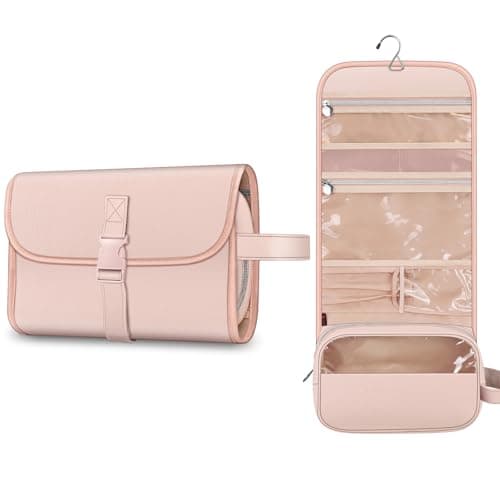 Image of Portable Toiletry Travel Wash Bag, FINPAC Large Water Resistant Hanging Makeup Organizer Cosmetic Storage Pouch Case for Women Girls, (Rose Gold)