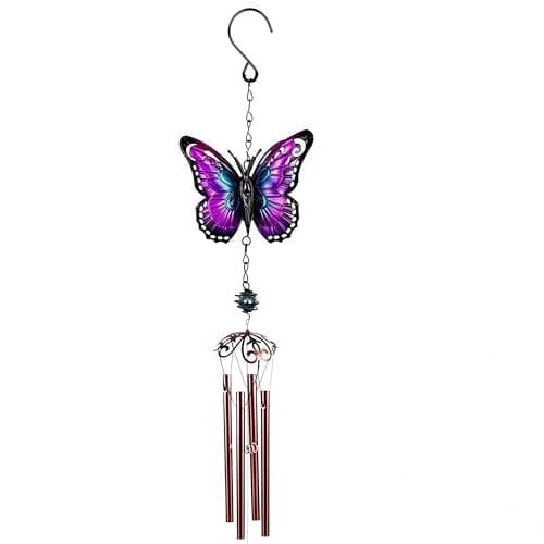 Image of Wind Chimes, Wind Chimes for Garden,Butterfly Wind Chime for Patio Hanging Decoration,Butterflies Wind Chime Outdoor Porch Balcony Creative Hanging Decoration (75x11x6cm) (Purple Butterfly Bell Pipe)
