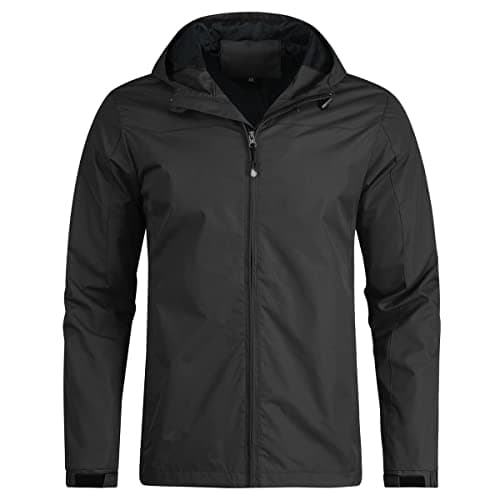 Image of YOUTHUP Men's Jacket Outdoor Waterproof Jackets with Hood Lightweight Windproof Sports Jacket Hiking Rain Coat, Black-01, L