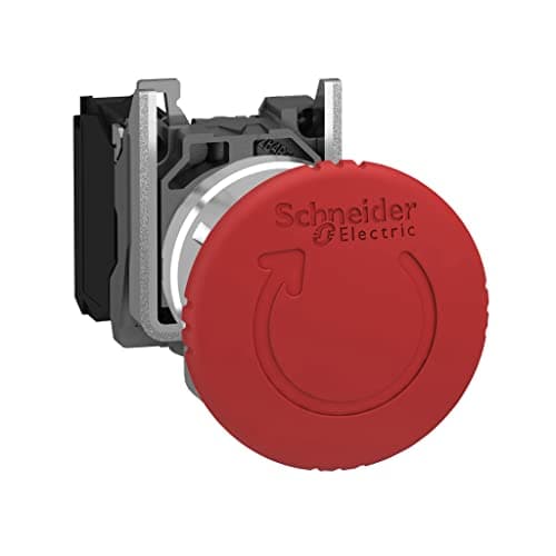Image of Schneider Electric Harmony XB4 - Emergency Stop Push Button Switch, Metal, 40 mm Mushroom, Trigger Latching Turn to Release, 1NC, 22 mm Mount, XB4BS8442, Red