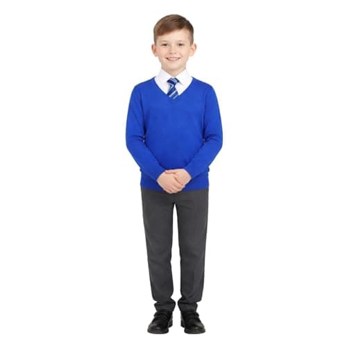 Image of A2Z 4 Kids Girls Boys Unisex Club Scouts School Uniform Single & Pack of 2 V Neck Jumper - V Neck Jumper Royal 9-10