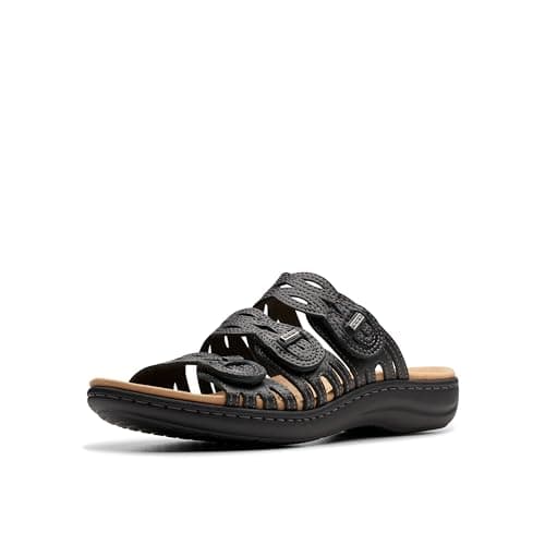 Image of Clarks Women's Laurieann Ruby Flat Sandal, Black Leather, 5 UK