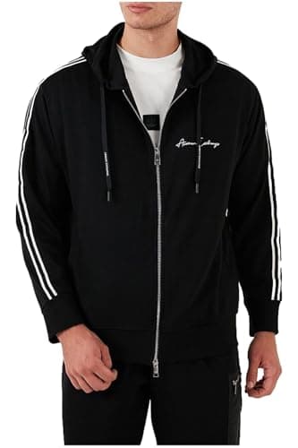 Image of Armani Exchange Men's Essential Logo Signature Full Zip Hooded Sweatshirt Balck
