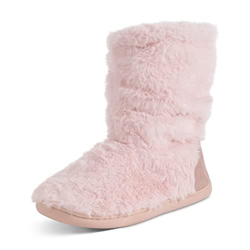 Image of Polar Womens Slipper Boots with Sherpa Lining - Memory Foam Indoor Bootie Slipper with Anti-Slip Rubber Sole - Soft, Warm and Fluffy House Slipper - Ankle Boot Slippers - Pink Fur AYC0844/UK7