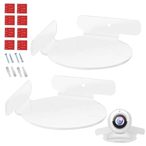 Image of Acrylic Corner Camera Shelf – Set of 2 15 x 13 cm Wall Mount Without Drilling Monitor | Universal Floating Stand Smart Speakers | Black Transparent Adhesive Screw Home Office