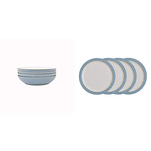 Image of Denby Elements Blue Pasta Bowls Set of 4 & 381048904 Elements 4 Piece Medium Plate Set, Blue