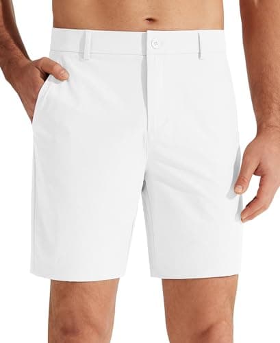 Image of Libin Mens Golf Shorts 7"/9" Work Dress Shorts Casual Flat Front Hybrid Short Lightweight Quick Dry Water Resistant, 7"- White, 36