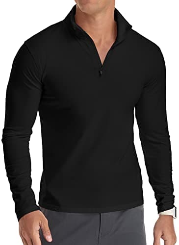 Image of KUYIGO Men's Spring Autumn 1/4 Zip Sports Tops Casual Long Sleeve Gym Running Polo Shirts Outdoor Warm Hiking Fishing Shirts XL Black