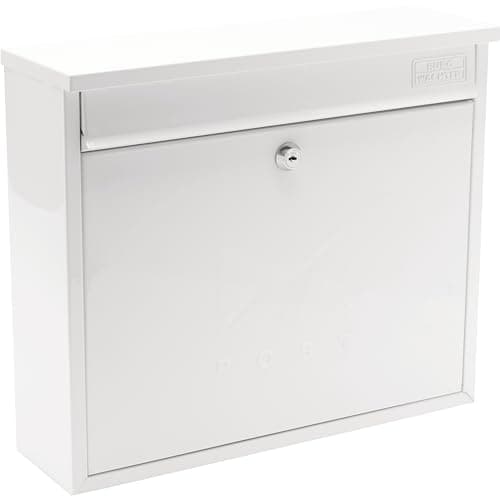 Image of Burg-Wachter MB02 White Elegance Wall Mounted Galvanised Steel Lockable Weatherproof Post Box - 36x31x10cm
