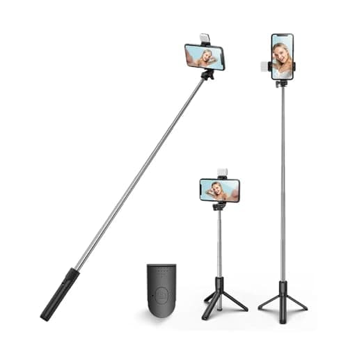 Image of XIHAMA Selfie Stick Tripod with Light,3 in 1 Extendable Selfie Stick with Wireless Remote,Portable Phone Tripod Compatible with iPhone 16/15/14,Galaxy,Huawei,LG(Black+Light)