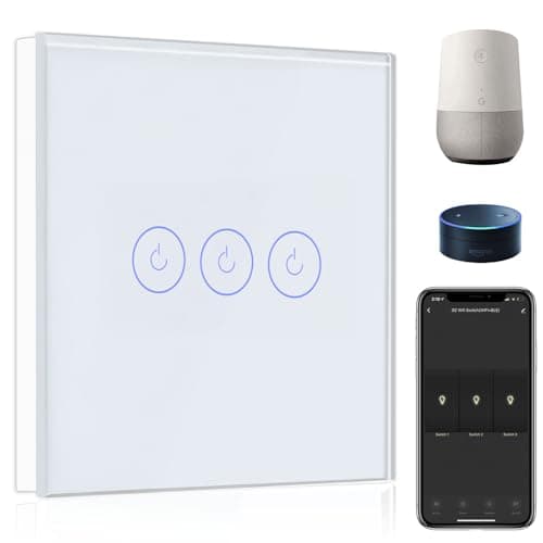 Image of BSEED Smart Light Switch,Compatible with Alexa and Google Home,3 Gang 1 Way WiFi Touch Switch,2 Way or Multi-Way Control by SmartLife APP,White Alexa Switch with LED Indicator Light-Neutral Wire Need