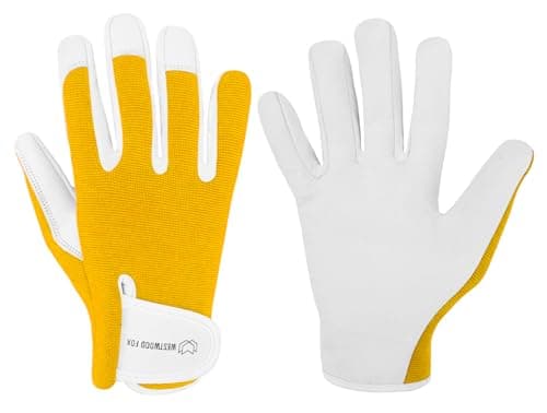Image of WESTWOOD FOX Ladies/Mens Leather Gardening Gloves Thorn Proof Rigger Garden work gloves, Safety Working Gloves, Premium Quality (Lemon Yellow, L)