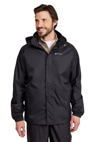Image of Mountain Warehouse Pakka Mens Waterproof Packable Jacket - IsoDry, Lightweight & Breathable Raincoat with Taped Seams & Packaway Bag - Spring Summer & Travel Black L