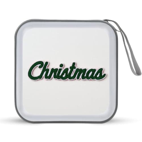 Image of Jubonexis Word Christmas in Dark Forest Green Cursive CD Case DVD Storage Case Portable for Car Home Travel