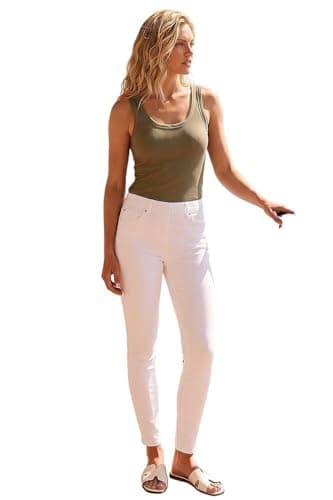 Image of Roman Originals Jeggings for Women UK Jean Ladies Stretchy Trousers Denim Leggings High Waist Rise Pull On Skinny Straight Leg Cotton Pants Smart Casual - White (31 inch) - Size 14