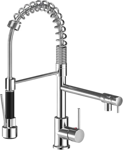 Image of Chrome Kitchen Tap with Two Spouts Sink Mixer Tap Chrome 360° Degree Rotation Single Hole with Pull Down Spray Kitchen Sink Mixer Taps Pot Filler Dual Spout