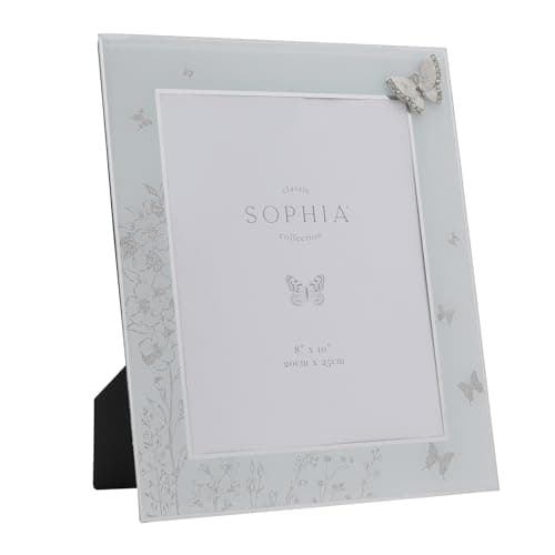 Image of Sophia - Classic Silver Butterfly Glass Picture Frame Vertical Single Aperture - 8" x 10" - Self Standing Photo Frame With Easel Back - Contemporary Homeware & Gifting - H: 33cm x W: 28.