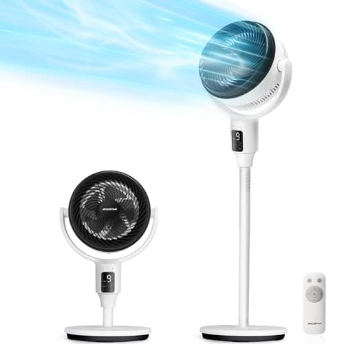 Image of Aigostar Pedestal Fan with Remote Control, Silent Standing Fan Air Circulator Fan, 9-Speed 5-Blade Quiet Oscillating Fan, 9-Hour Timer, White Fan for Home Office Bedroom