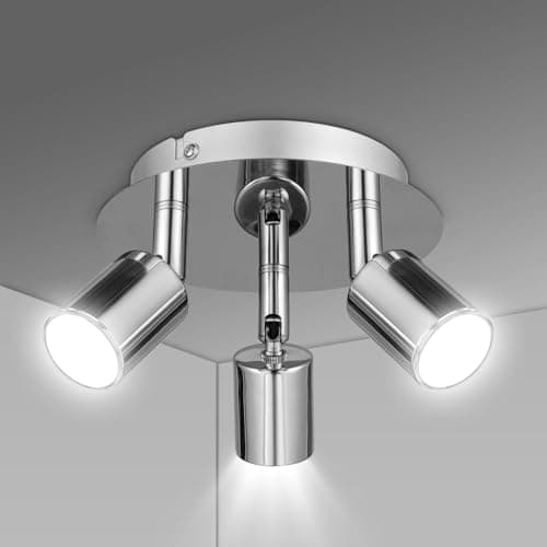 Image of URAQT GU10 Spotlight Ceiling Lamp, 3 Silver Kitchen Spot Lights for Ceiling, LED Rotatable GU10 Industrial Corridor Ceiling Light Accessories, Spotlight Bar Indoor Dimmable (Bulb Not Included)