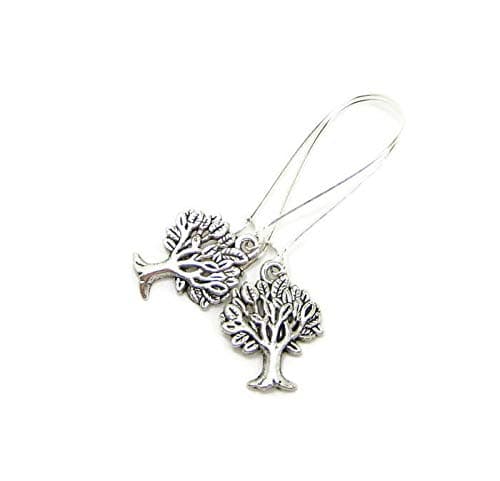 Image of Silver Knight TREE & LEAF Earrings, 925 Silver Plated Kidney Wires Whomping Willow Tree Of Life Gift Bag