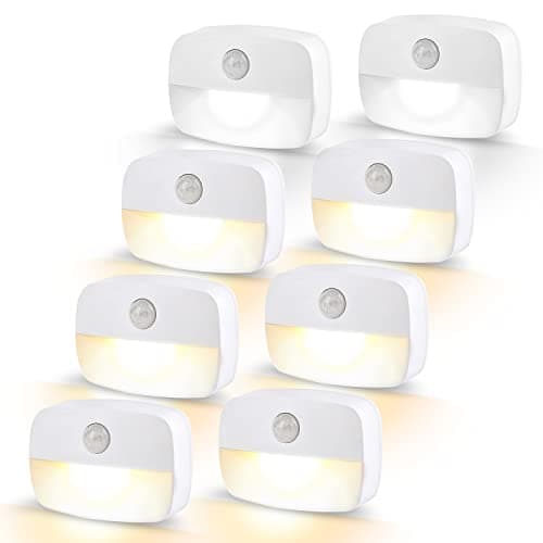 Image of AmmToo 8 Pack Motion Sensor Night Lights, Battery Operated Stick-On LED Lights with Auto On/Off, Wireless Indoor Sensor Lamps for Stairs, Hallway, Bathroom, Closet, Kitchen, Cupboard, Kids Room