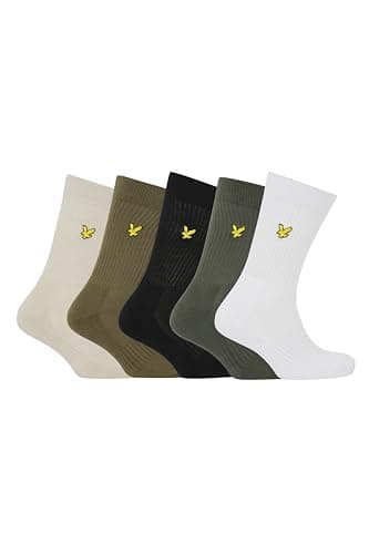Image of Lyle & Scott 5 Pack Mens Assorted Colours Sports Socks Multipack Camdyn One Size UK 7-11 (Caper/Pummice/Bright White/Beetle/Black)