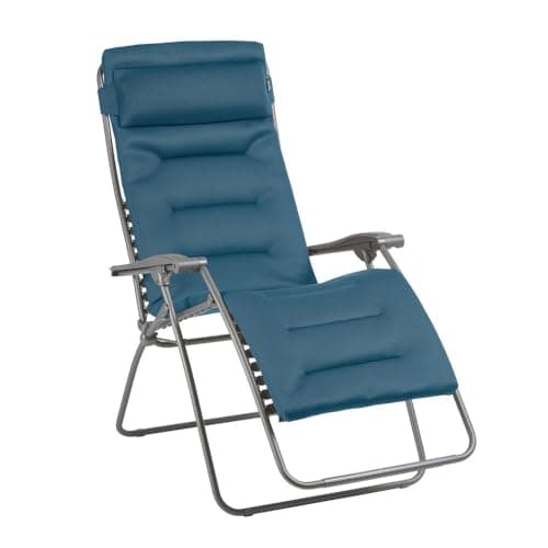 Image of Lafuma Mobilier Clip XL Air Comfort Outdoor Home Zero Gravity Relaxing Recline Lounge Chair with Steel Tubing, Garden Recliner Chair Ideal for terrace, or pool - Coral Blue