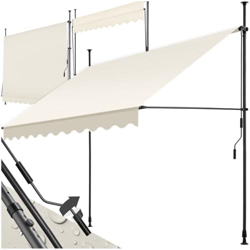 Image of tectake Garden Patio Retractable Awning, Manual with Hand crank, Sun shade Canopy with UV and Rain Resistance, Clamp System with No Drilling Required - beige