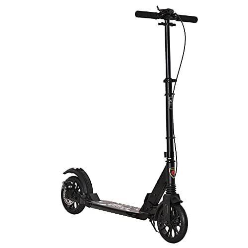 Image of HOMCOM Adult Teens Kick Scooter Foldable Height Adjustable Aluminium Ride On Toy for 14+ w/Rear Wheel & Hand Brake, 200mm Big Wheels, Shock Mitigation System - Black