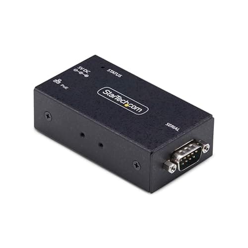 Image of StarTech.com 1-Port Serial to Ethernet Adapter, 802.3af PoE Powered Serial Device Server, Wall/DIN Rail, LAN to DB9 Converter, TAA